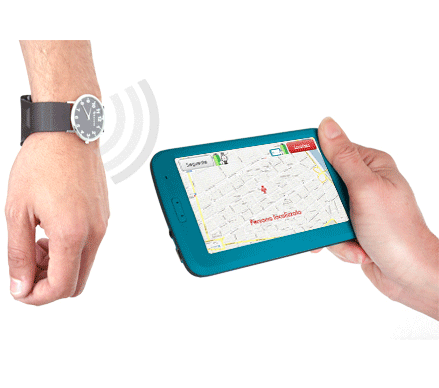 Localizador para personas con alzheimer. Compuesto por un reloj GPS para el enfermo y un receptor para el cuidador mayor o profesional .